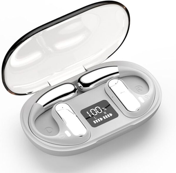 Fone de Ouvido Bluetooth 5.3, Fone de Ouvido Sem Fio Esportivo, Sem Fio com Display LED, 49 Horas de Espera e Controle de Toque (Branco-1)